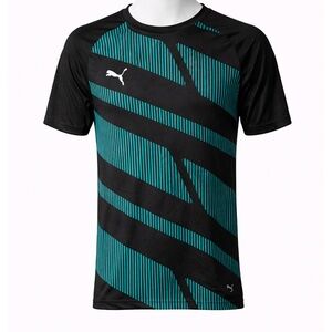 Puma Men's Black and Teal Graphic Athletic Tee